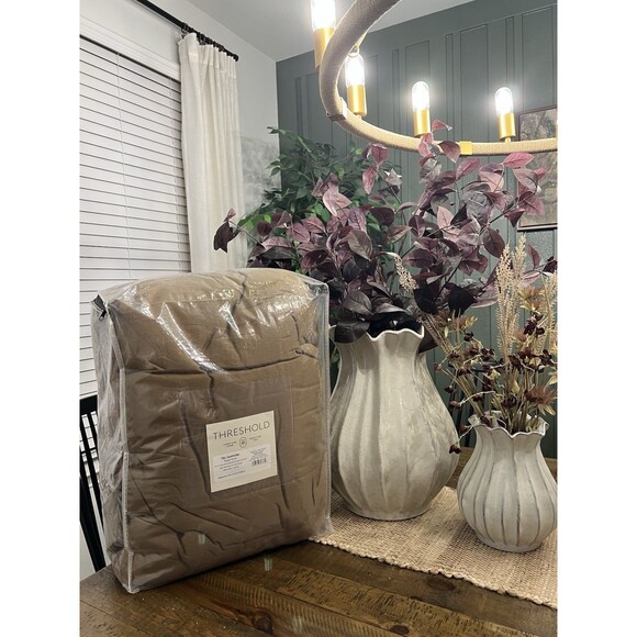 Twin/Twin Extra Long Washed Cotton Sateen Comforter and Sham Set Light Brown NEW - Picture 1 of 6